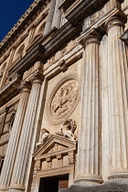 Spain, Andalucia, Granada, Detail of the facade to the Museo de Belles Artes at the Alhambra.