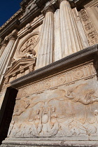 Spain, Andalucia, Granada, Detail of the facade to the Museo de Belles Artes at the Alhambra.