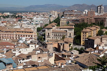 Spain, Andalucia, Granada, Panorama of the city from Mirador de la Lona in the Albayzin district.