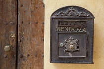 Spain, Andalucia, Seville, Letterbox in the courtyard the church of Colegial Divino Salvador.