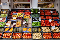 Spain, Andalucia, Seville, Fruit and vegetable stall at the Mercado de la Feria Feria Market.