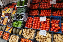 Spain, Andalucia, Seville, Fruit and vegetable stall at the Mercado de la Feria Feria Market.
