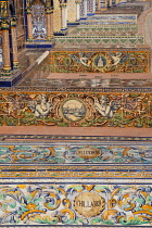 Spain, Andalucia, Seville, The tiled alcoves representing the Provinces of Spain at the Plaza de Espana.