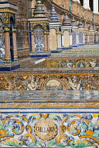 Spain, Andalucia, Seville, The tiled alcoves representing the Provinces of Spain at the Plaza de Espana.