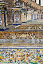 Spain, Andalucia, Seville, The tiled alcoves representing the Provinces of Spain at the Plaza de Espana.