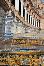 Spain, Andalucia, Seville, The tiled alcoves representing the Provinces of Spain at the Plaza de Espana.