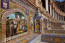 Spain, Andalucia, Seville, Tiled alcove each represents a Province of Spain at the Plaza de Espana.