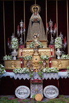 Spain, Andalucia, Seville, Shrine with the Virgin Mary on display at the Convento de San Leandro to celebrate the feast of Corpus Christi.