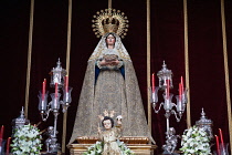Spain, Andalucia, Seville, Shrine with the Virgin Mary on display at the Convento de San Leandro to celebrate the feast of Corpus Christi.