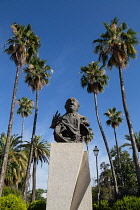Spain, Andalucia, Seville, Bust of Antonio Mairena flamenco singer in the Jardines Rafael Montesinos.