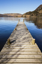 England, Cumbria, Lake District, Glenridding, Jetty on Lake Ullswater, and Place Fell on right.
