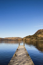 England, Cumbria, Lake District, Glenridding, Jetty on Lake Ullswater, and Place Fell on right.