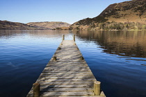 England, Cumbria, Lake District, Glenridding, Jetty on Lake Ullswater, and Place Fell on right.