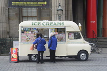 Scotland, Edinburgh, Princes Street gardens, Ice-cream van outside the National Gallery of Scotland.