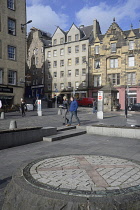 Scotland, Edinburgh, Grassmarket, The Covenanters' Memorial with Old Town houses of Grassmarket..