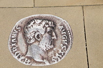 Scotland, Edinburgh, Museum on the Mound, pavement detail at museum entrance.