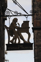 Scotland, Edinburgh, The Writer's Museum sign.