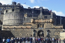 Scotland, Edinburgh, Edinburgh Castle, entrance to the castle from the esplanade with the gatehouse arch.