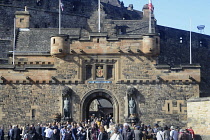 Scotland, Edinburgh, Edinburgh Castle, entrance to the castle from the esplanade with the gatehouse arch.