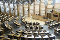 Scotland, Edinburgh, Scottish Parliament, debating chamber interior.