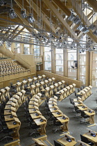 Scotland, Edinburgh, Scottish Parliament, debating chamber interior.