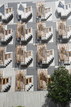 Scotland, Edinburgh, Scottish Parliament building, window detail.