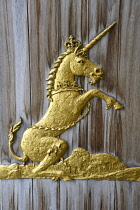 Scotland, Edinburgh, Palace of Holyroodhouse, gilt unicorn detail.