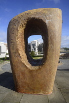 Scotland, Edinburgh, Our Dynamic Earth, 'The Past is the Key to the Future' sculpture, James Hutton Edinburgh Scientist quote.