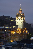 Scotland, Edinburgh, Calton Hill, night time view across the city.