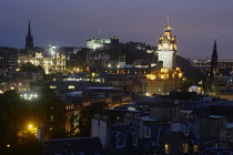 Scotland, Edinburgh, Calton Hill, night time view across the city.