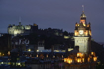 Scotland, Edinburgh, Calton Hill, night time view across the city.