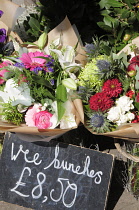 Scotland, Edinburgh, Broughton Street, wee bunch of flowers from Narcissus flower shop on Broughton St.