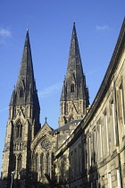 Scotland, Edinburgh, St Mary's Episcopal Cathedral with Georgian houses of Palmerston Place in the West End.