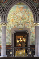 Scotland, Edinburgh, Scottish National Portrait Gallery, interior restored decoration, arches & mural depicting Scottish historical events.