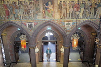 Scotland, Edinburgh, Scottish National Portrait Gallery, interior restored decoration, Main Hall frieze depicting Scottish Historical figures.