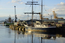 Scotland, Edinburgh, Leith, ships along dockside.