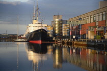 Scotland, Edinburgh, Leith, Royal Yacht Britannia along Leith Docks.