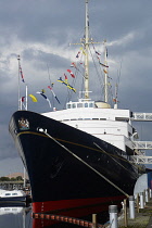 Scotland, Edinburgh, Leith, Royal Yacht Britannia along Leith Docks.