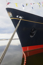 Scotland, Edinburgh, Leith, Royal Yacht Britannia hull from the dockside.