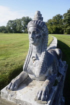 Scotland, Edinburgh, Hopetoun House, sphinx statue detail.