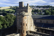 Scotland, Edinburgh, Linlithgow Palace, tower and palace architecture.