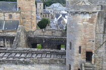 Scotland, Edinburgh, Linlithgow Palace, view from West tower onto castle and village.