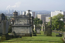 Scotland, Glasgow, Necropolis, tombs, obelisks and great views across the city.