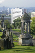 Scotland, Glasgow, Necropolis, tombs and views across the city.