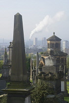 Scotland, Glasgow, Necropolis, tombs, obelisks and great views across the city.