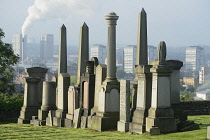 Scotland, Glasgow, Necropolis, tombs, obelisks and great views across the city.