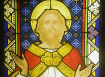 Scotland, Glasgow, Glasgow Cathedral, figure of Christ from the South Transept window of 1862.