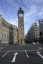 Scotland, Glasgow, Tollbooth Steeple and road markings at Glasgow Cross.