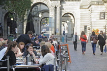 Scotland, Glasgow, Merchant City, the Italian Centre, outdoor dining along John Street.