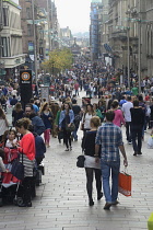 Scotland, Glasgow, City Centre, Buchanan Street pedestrianised shopping street on a holiday weekend.